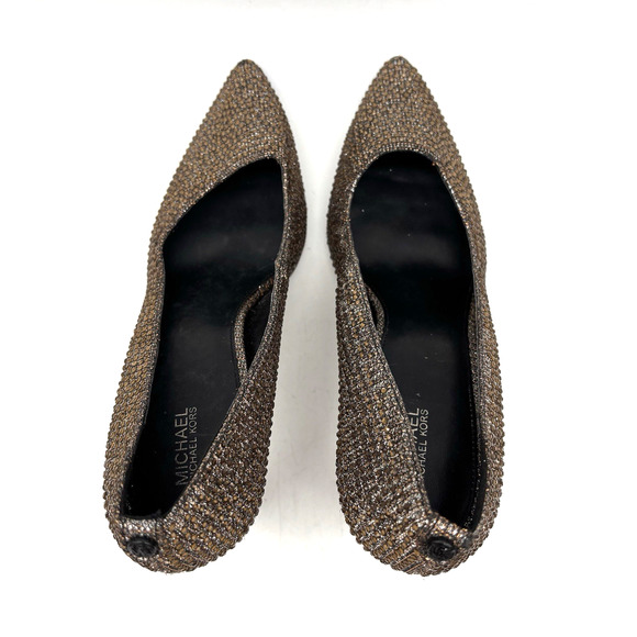 Michael Kors ABBI FLEX Bronze Glitter Rhinestone Block Pump Heels Women's 10M - Picture 11 of 16